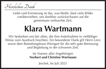 Traueranzeige von Klara Wartmann  von Magdeburger Volksstimme