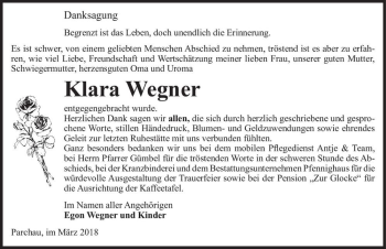 Traueranzeige von Klara Wegner  von Magdeburger Volksstimme