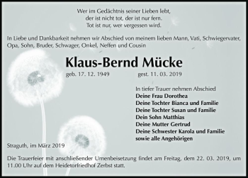 Traueranzeige von Klaus-Bernd Mücke  von Magdeburger Volksstimme