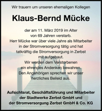 Traueranzeige von Klaus-Bernd Mücke  von Magdeburger Volksstimme