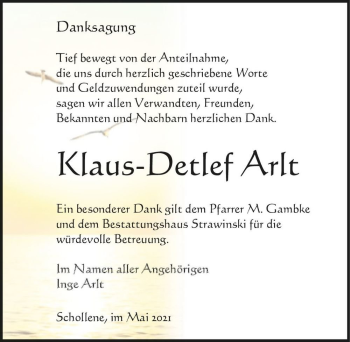 Traueranzeige von Klaus-Detlef Arlt  von Magdeburger Volksstimme