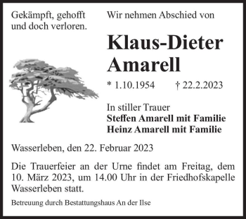 Traueranzeige von Klaus-Dieter Amarell  von Magdeburger Volksstimme