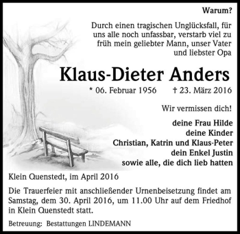 Traueranzeige von Klaus-Dieter Anders  von Magdeburger Volksstimme