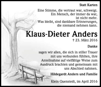 Traueranzeige von Klaus-Dieter Anders  von Magdeburger Volksstimme