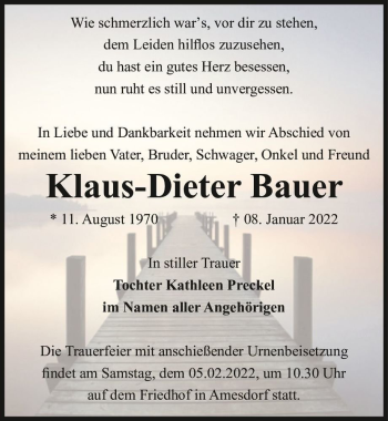 Traueranzeige von Klaus-Dieter Bauer  von Magdeburger Volksstimme