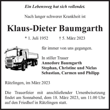 Traueranzeige von Klaus-Dieter Baumgarth  von Magdeburger Volksstimme