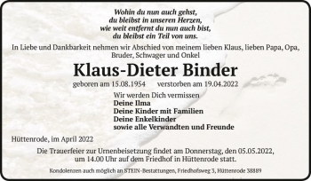 Traueranzeige von Klaus-Dieter Binder  von Magdeburger Volksstimme