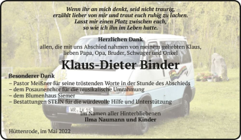 Traueranzeige von Klaus-Dieter Binder  von Magdeburger Volksstimme