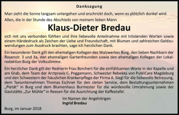 Traueranzeige von Klaus-Dieter Bredau  von Magdeburger Volksstimme