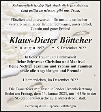 Traueranzeige von Klaus-Dieter Böttcher  von Magdeburger Volksstimme