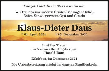 Traueranzeige von Klaus-Dieter Daus  von Magdeburger Volksstimme