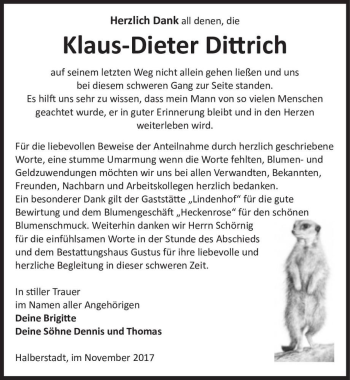 Traueranzeige von Klaus-Dieter Dittrich  von Magdeburger Volksstimme