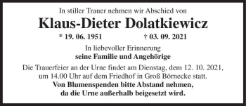 Traueranzeige von Klaus-Dieter Dolatkiewicz  von Magdeburger Volksstimme