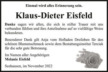 Traueranzeige von Klaus-Dieter Eisfeld  von Magdeburger Volksstimme