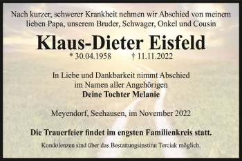 Traueranzeige von Klaus-Dieter Eisfeld  von Magdeburger Volksstimme