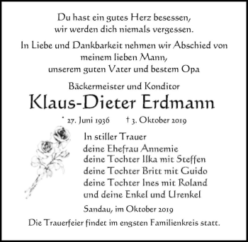 Traueranzeige von Klaus-Dieter Erdmann  von Magdeburger Volksstimme