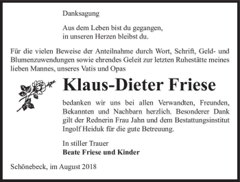 Traueranzeige von Klaus-Dieter Friese  von Magdeburger Volksstimme