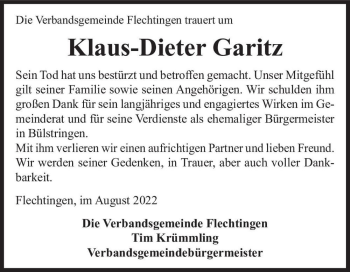 Traueranzeige von Klaus-Dieter Garitz  von Magdeburger Volksstimme