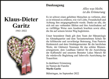 Traueranzeige von Klaus-Dieter Garitz  von Magdeburger Volksstimme