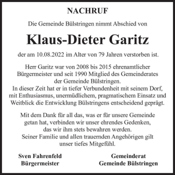 Traueranzeige von Klaus-Dieter Garitz  von Magdeburger Volksstimme