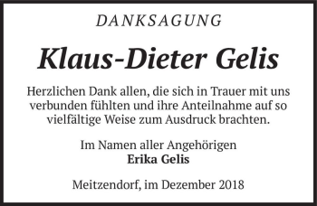 Traueranzeige von Klaus-Dieter Gelis  von Magdeburger Volksstimme