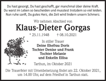 Traueranzeige von Klaus-Dieter Gorgas  von Magdeburger Volksstimme