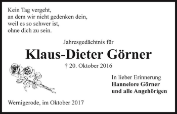 Traueranzeige von Klaus-Dieter Görner  von Magdeburger Volksstimme