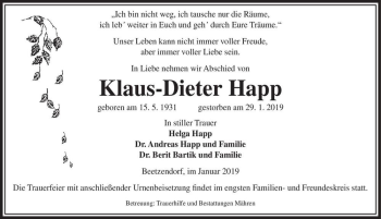 Traueranzeige von Klaus-Dieter Happ  von Magdeburger Volksstimme