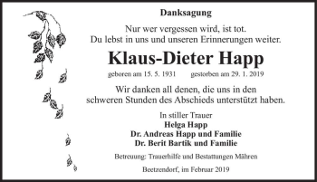 Traueranzeige von Klaus-Dieter Happ  von Magdeburger Volksstimme