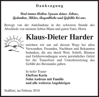 Traueranzeige von Klaus-Dieter Harder  von Magdeburger Volksstimme