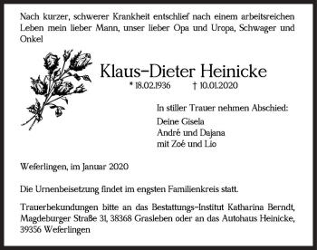 Traueranzeige von Klaus-Dieter Heinecke  von Magdeburger Volksstimme