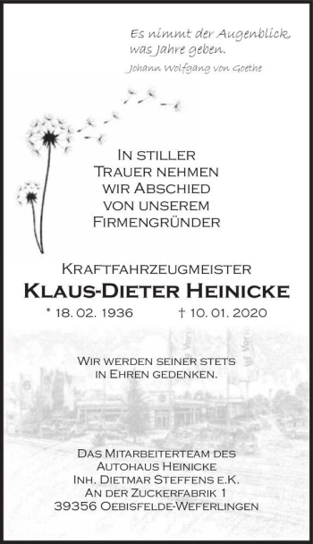Traueranzeige von Klaus-Dieter Heinicke  von Magdeburger Volksstimme