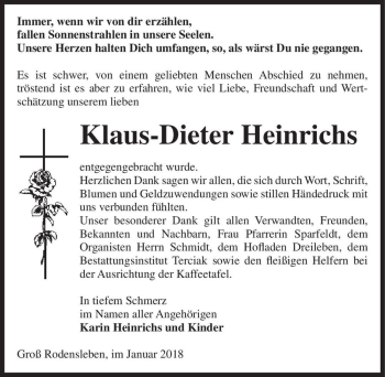 Traueranzeige von Klaus-Dieter Heinrichs  von Magdeburger Volksstimme