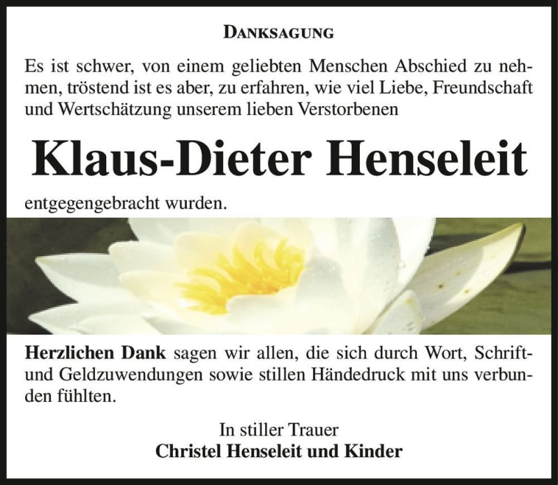 Traueranzeige für Klaus-Dieter Henseleit  vom 22.05.2021 aus Magdeburger Volksstimme