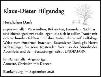 Traueranzeige von Klaus-Dieter Hilgendag  von Magdeburger Volksstimme