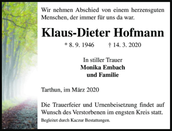 Traueranzeige von Klaus-Dieter Hofmann  von Magdeburger Volksstimme