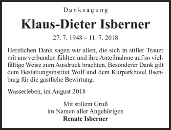 Traueranzeige von Klaus-Dieter Isberner  von Magdeburger Volksstimme