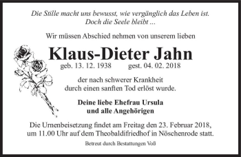 Traueranzeige von Klaus-Dieter Jahn  von Magdeburger Volksstimme