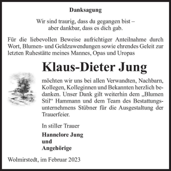 Traueranzeige von Klaus-Dieter Jung  von Magdeburger Volksstimme
