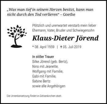 Traueranzeige von Klaus-Dieter Jörend  von Magdeburger Volksstimme
