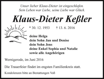 Traueranzeige von Klaus-Dieter Keßler  von Magdeburger Volksstimme