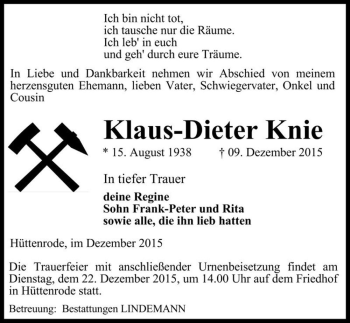 Traueranzeige von Klaus-Dieter Knie  von Magdeburger Volksstimme