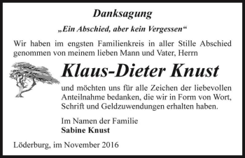 Traueranzeige von Klaus-Dieter Knust  von Magdeburger Volksstimme