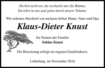 Traueranzeige von Klaus-Dieter Knust  von Magdeburger Volksstimme
