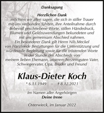 Traueranzeige von Klaus-Dieter Koch  von Magdeburger Volksstimme