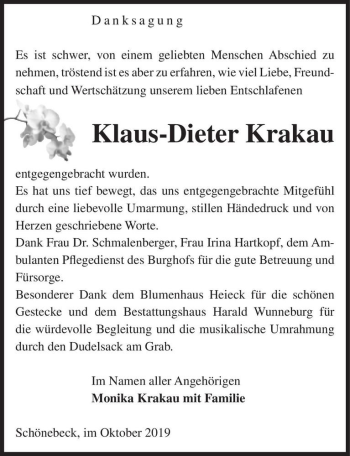 Traueranzeige von Klaus-Dieter Krakau  von Magdeburger Volksstimme