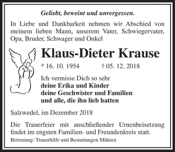 Traueranzeige von Klaus-Dieter Krause  von Magdeburger Volksstimme