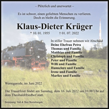 Traueranzeige von Klaus-Dieter Krüger  von Magdeburger Volksstimme
