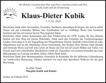 Traueranzeige von Klaus-Dieter Kubik  von Magdeburger Volksstimme