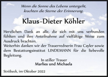 Traueranzeige von Klaus-Dieter Köhler  von Magdeburger Volksstimme